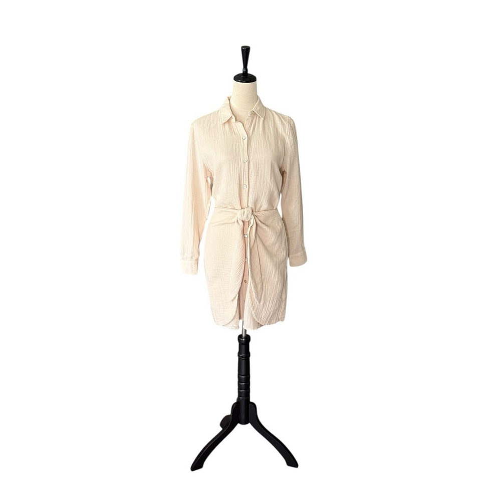 Rails Nadia 100% Textured Organic Cotton‎ Button Front Gauze Dress Flax Size XS